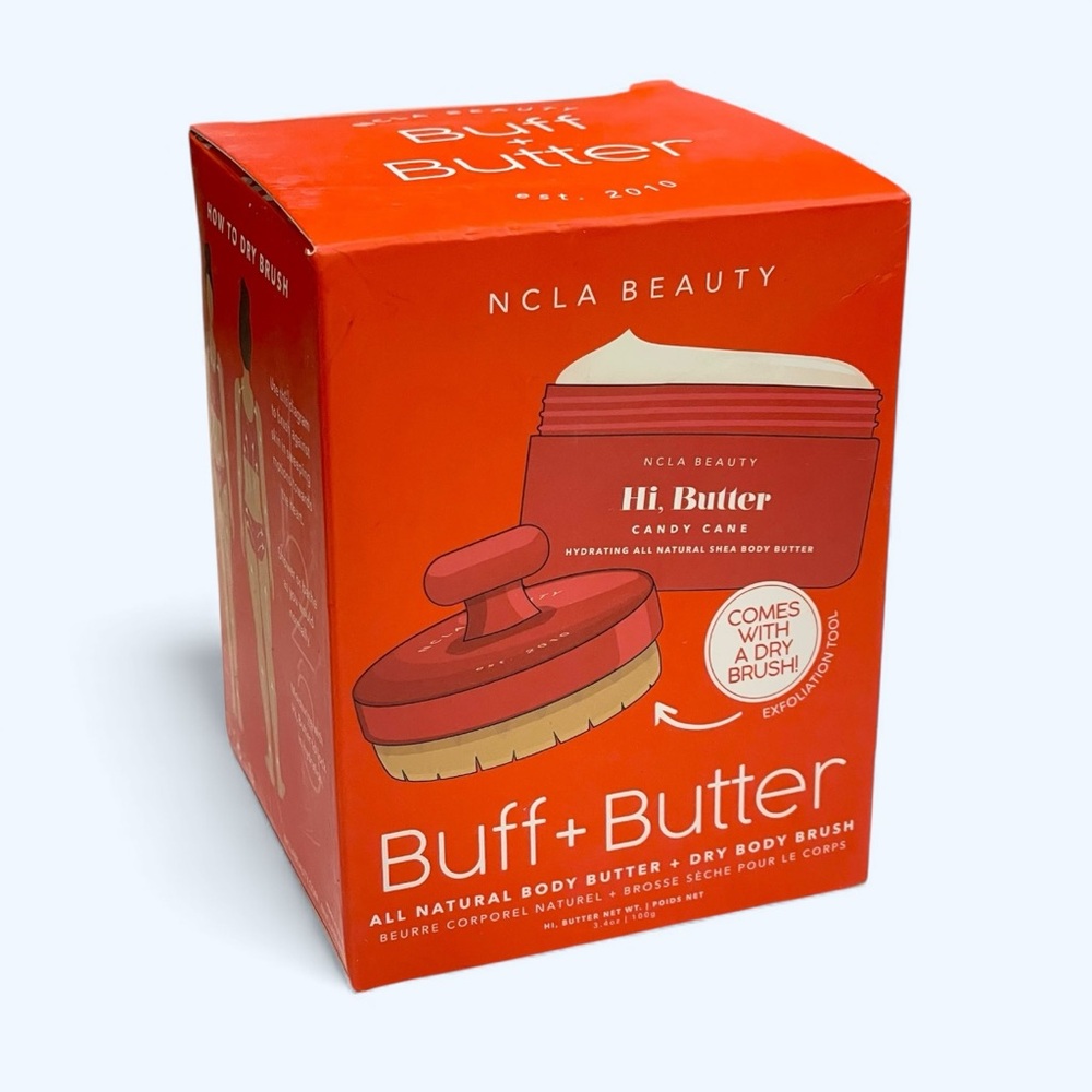 NCLA Beauty Buff + Butter Set – Candy Cane (Body Butter + Dry Brush)